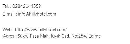 Hilly Hotel telefon numaralar, faks, e-mail, posta adresi ve iletiim bilgileri